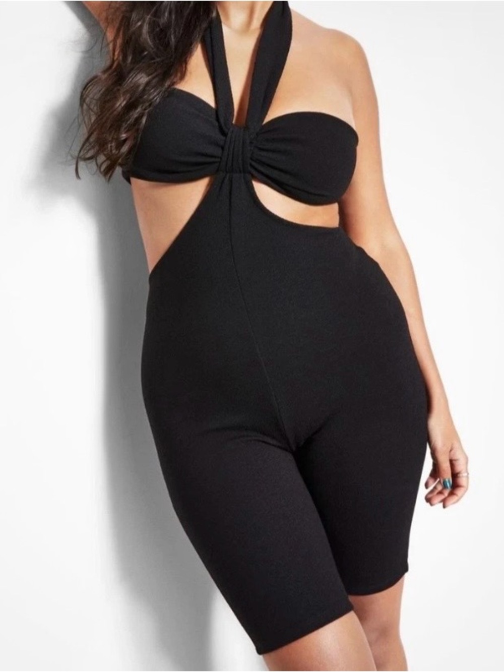 Black Cutout Halter Romper